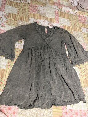 Altar'd State Charcoal Gray Dress with Lace Trim